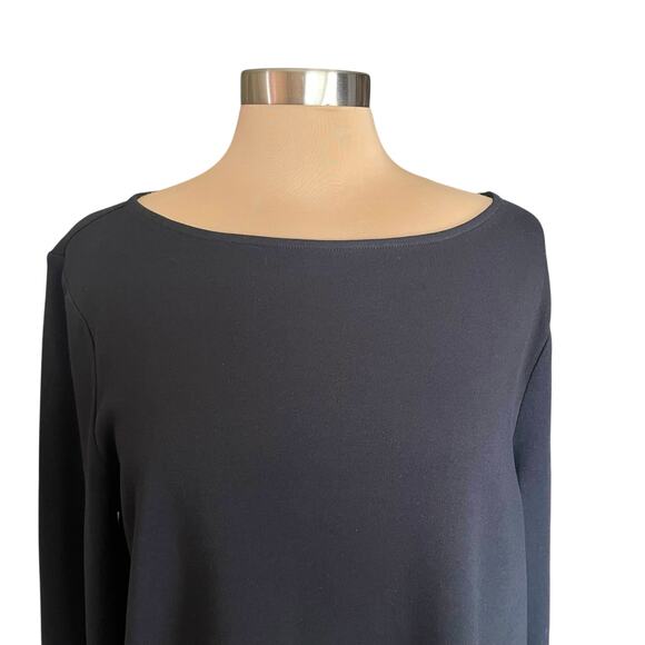 Chico's Black Boatneck High Low Long Sleeve Knit Top Sz XL/16 Closet Staple Fall - Picture 2 of 7